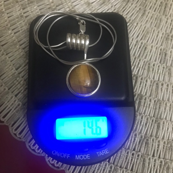 Silver 925 Round Brown Tiger Eye Pendant w/Chain! - Picture 4 of 6